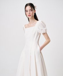 Square Neck Pintuck Dress, Cream Ivory