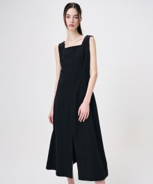 Shoulder Button Sleeveless Dress, Black