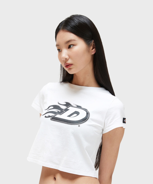 디키즈() 플레임 D 크롭 티셔츠 White 상품 이미지