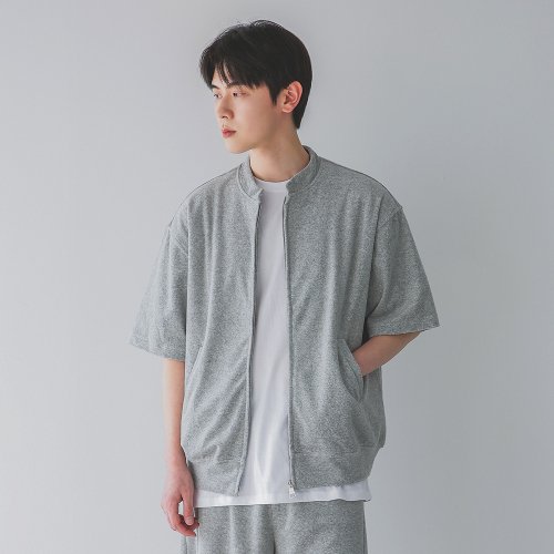 Однотонный махровый зип-худи с коротким рукавом DLX4602 (4 COLOR)