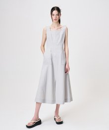 Shoulder Button Sleeveless Dress, Light Blue