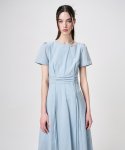 에트몽(ETMON) Neck Cut-Out Shirring Dress, Sky Blue