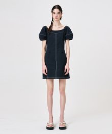Stitch Puff Mini Dress, Navy