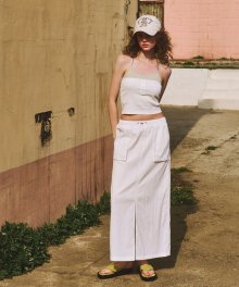 Pocket Stitch Maxi Skirt, White