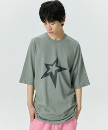 Edition1. 슬랜딩 스타 빈티지 프린트 오버핏 반팔 티셔츠 (올리브 카키)