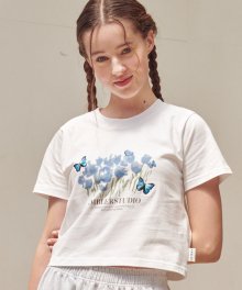 Blue Butterfly 크롭 반팔 티셔츠 ACR404 (화이트)
