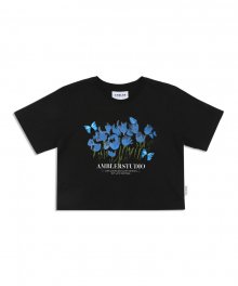 Blue Butterfly 크롭 반팔 티셔츠 ACR404 (블랙)