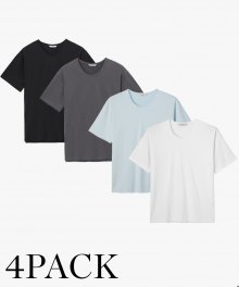 4PACK U넥 실켓 세미오버핏 티셔츠