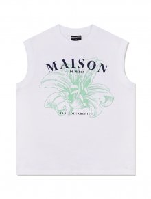 UNISEX 오버핏 싱글 MAISON프린팅 슬리브리스 탑 화이트네이비(FCB2TS300M)