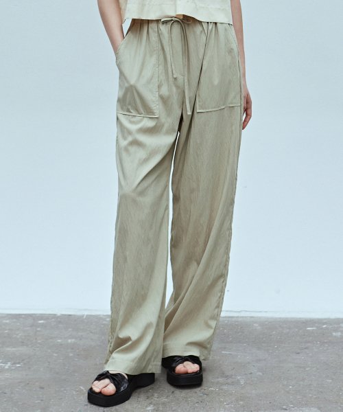 CASUAL BANDING WIDE PANTS KHAKI BEIGE