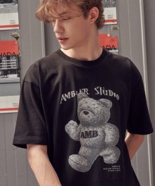 VINTAGE BEAR 오버핏 반팔 티셔츠 AS1019 (블랙)