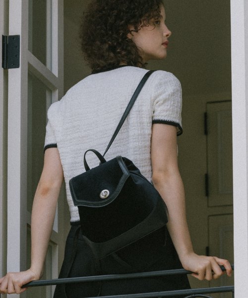バックパック・リュック OVHEE Mignon Backpack Velvet Black P00000NT 量産地雷 スタッズ南京錠付きフリルハートミニリュック