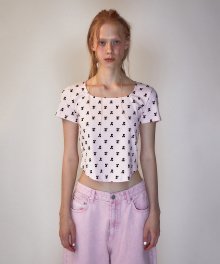 RR LOGO PATTERN SQUARE NECK T-SHIRT PINK