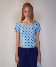 RR LOGO PATTERN SQUARE NECK T-SHIRT SKYBLUE