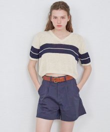 STRIPE V NECK KNIT - IVORY