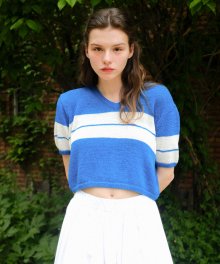 STRIPE V NECK KNIT - BLUE