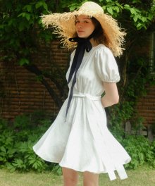 BELTED LINEN MINI DRESS - WHITE