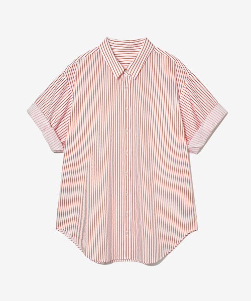 STRIPE SLEEVE ROLL UP SHIRT RED