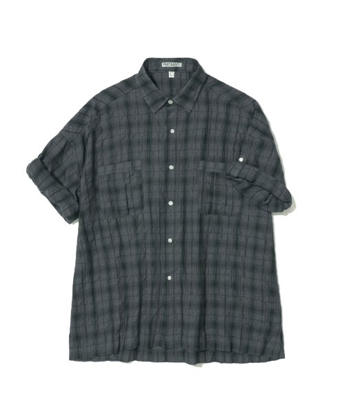 MUSINSA | PARTIMENTO Wrinkle Check Boxy Overfit Roll Up Half Shirt Dark ...