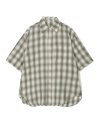 옴브레 체크 A-라인 오버핏 하프 셔츠 네이비