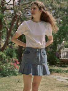 DENIM PLEAT MINI SKIRT_BLUE