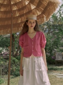 LACE TRIM PUFF BLOUSE_PINK