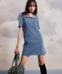 낫노잉(NOTKNOWING) Square Denim Halter Mini Dress (LIGHT BLUE)