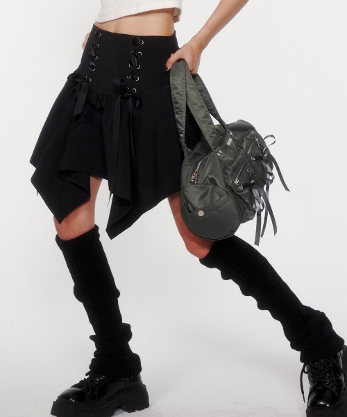 낫노잉(NOTKNOWING) Lace Up Nylon Ballet Cargo Skirt (BLACK