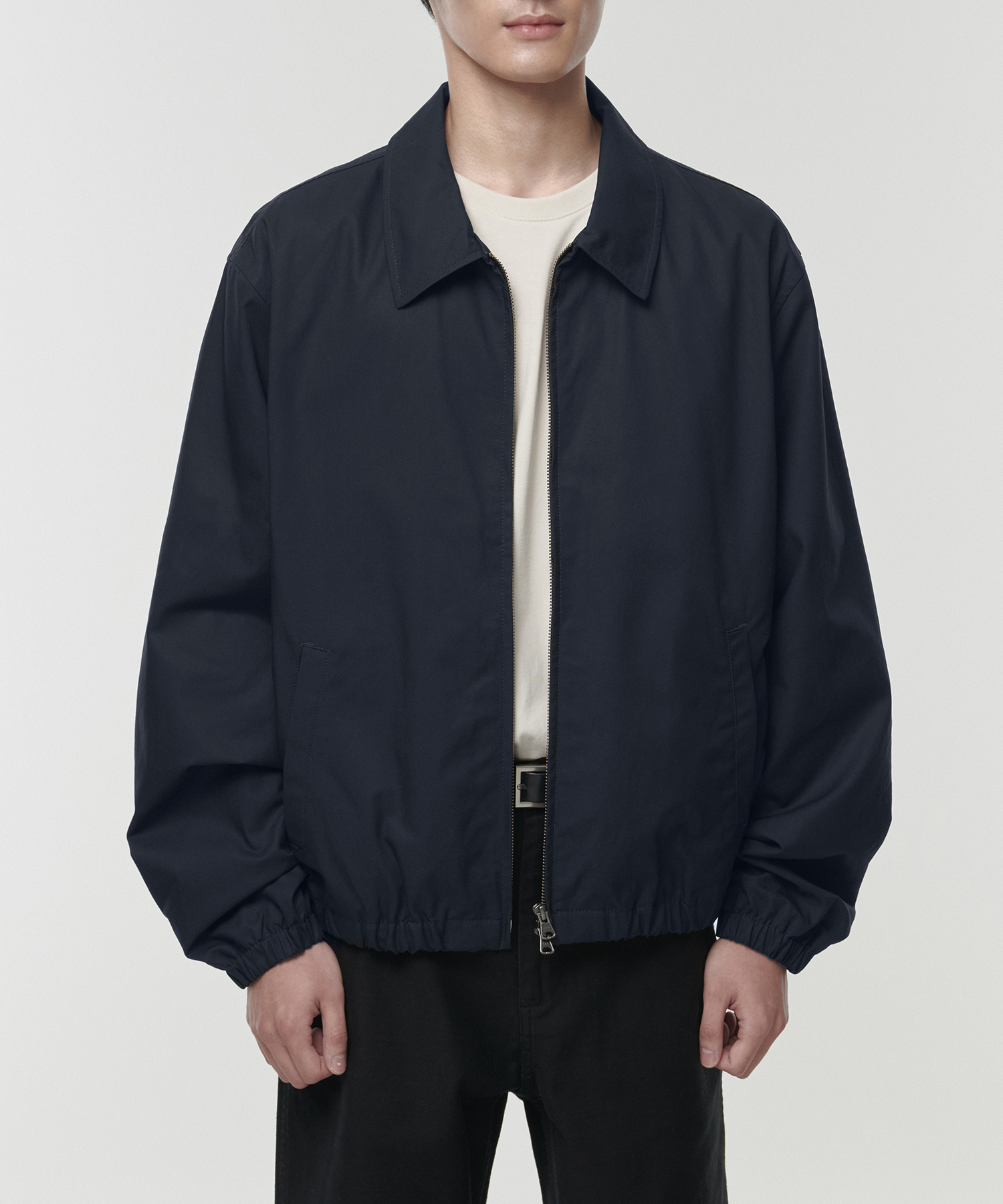 COTTON MINIMAL BLOUSON JACKET NAVY