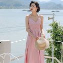 랭썬(LANGSON) LS_Pink slim lap simple dress