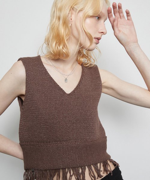 L3 FRINGE KNIT BUSTIER BROWN