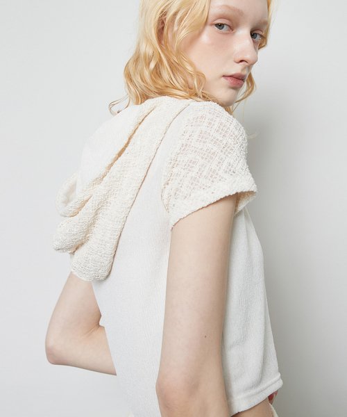 L3 LACE HOOD ZIP UP IVORY