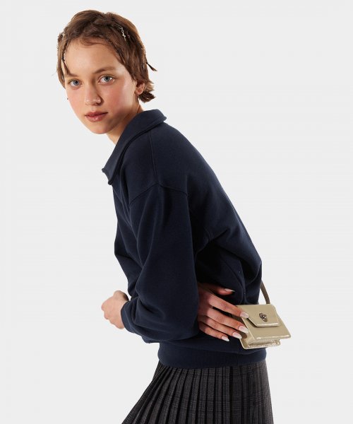 KISY logo collaed v neck sweatshirt navy