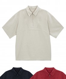 Decker linen zip-up 1/2 shirt (beige)