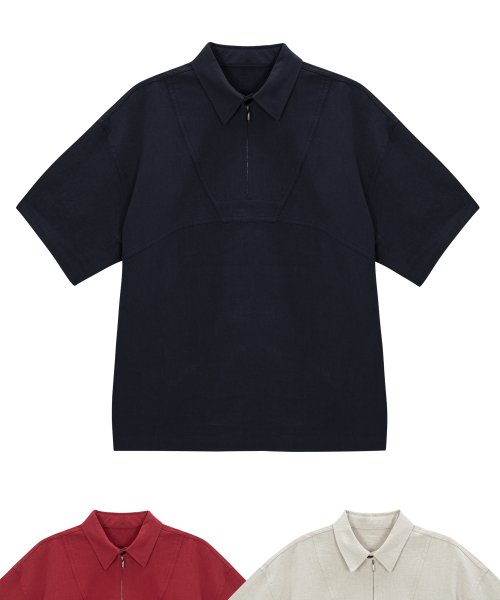 Decker linen zip up 1 2 shirt navy