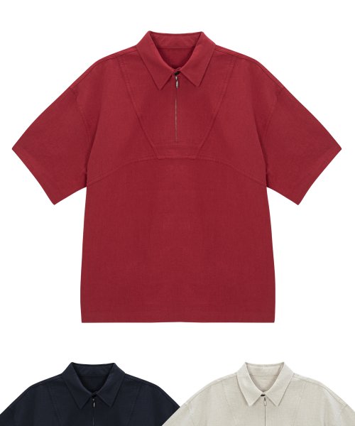 Decker linen zip up 1 2 shirt red