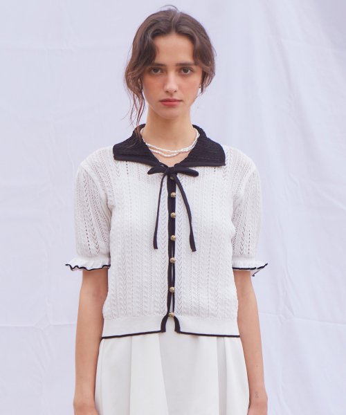 Summer Punching Ribbon Cardigan Black