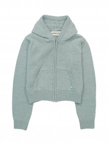 crop hood knit zip-up - mint