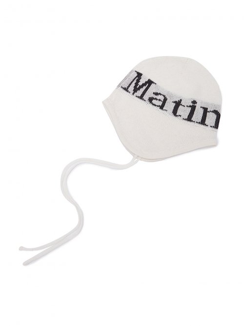 MUSINSA | MATIN KIM LOGO JACQUARD EARFLAP BEANIE IN WHITE