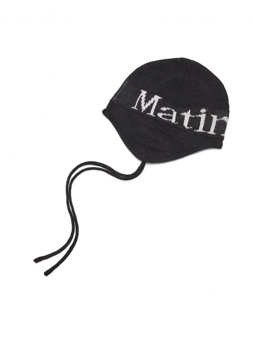 MUSINSA | MATIN KIM LOGO JACQUARD EARFLAP BEANIE IN BLACK