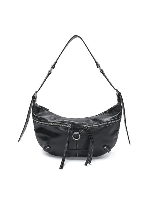 마뗑킴(MATIN KIM) ZIPPER LEATHER ROUND BAG IN BLACK - 사이즈
