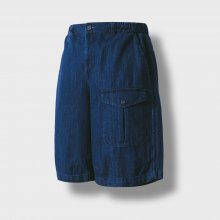 Flap Pocket Denim Tuck Half Pants - Dark Blue