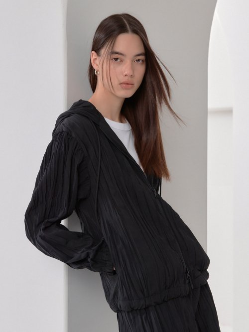 Wake Pleats Hood Zipup 3color
