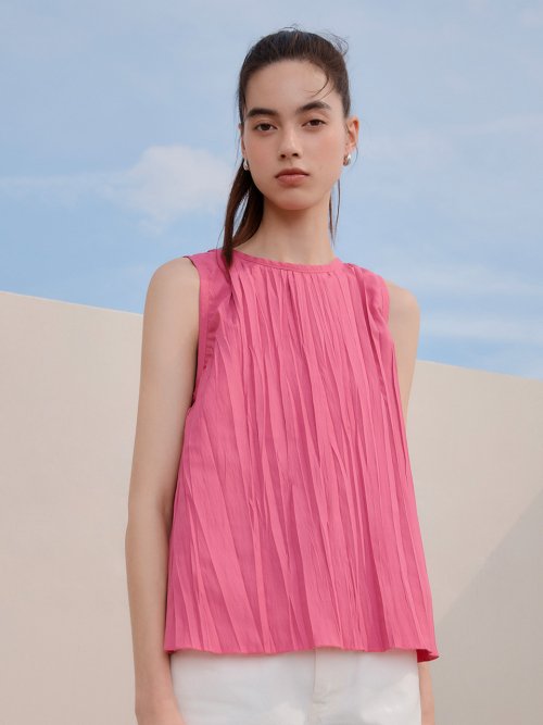 Wake Pleats Sleeveless Top 4color