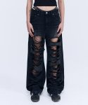 락케이크(ROCKCAKE) Pia Damage Wide Jeans - Black