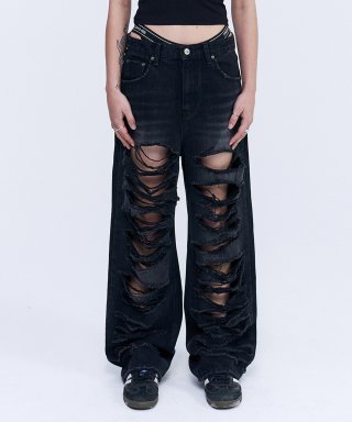 ROCKCAKE★韓国★人気★Pia Damage Wide Jeans ワイド 3色 ROCKCAKE☆韓国☆人気☆Pia Damage Wide Jeans ワイド 3色 ボトムス