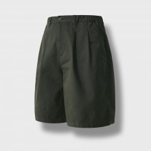 Stitch Chino Wide Half Pants - Dark Green