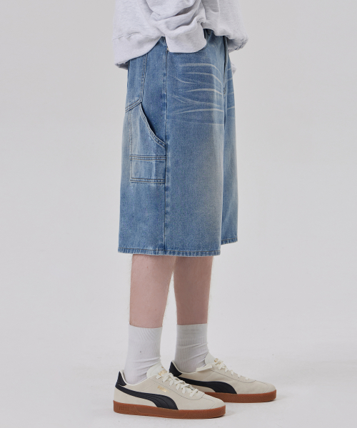Wide Washing Carpenter Denim Half Pants MEDIUMINDIGO