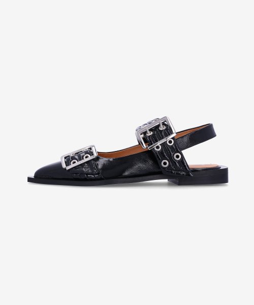 MUSINSA | GANNI Women's Wide Buckle Slingback Flat Shoes - Black