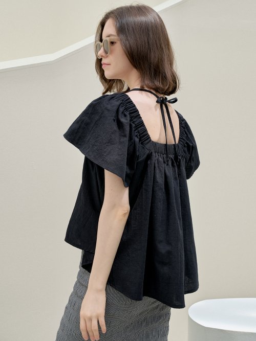 Halter Banding Shirring Blouse BLACK